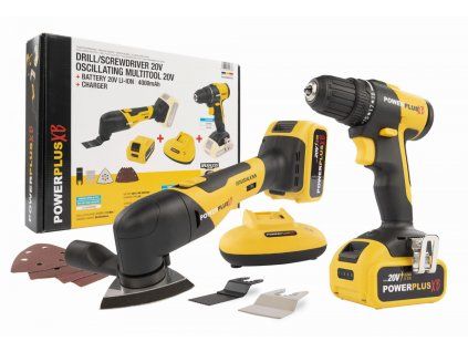 Sada aku vrtaciho sroubovaku a multifunkcni brusky Powerplus 20 V, 4,0 Ah