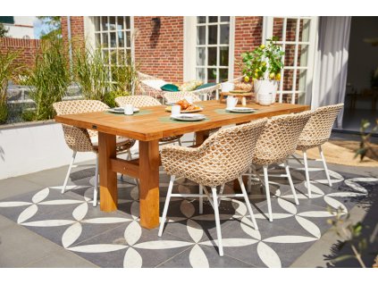 Zahradní set - teakový stůl Yasmani 240 x 100 cm + 6 křesel Delphine, alu podnož