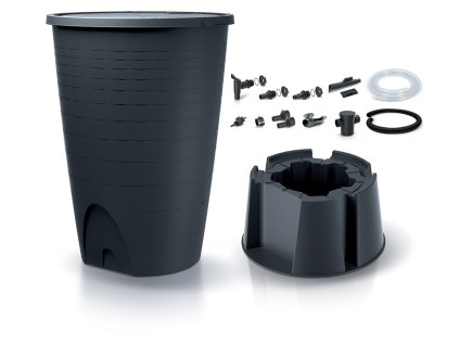 Sud na dešťovou vodu s podstavcem a příslušenstvím PERUNO SET antracit 260l