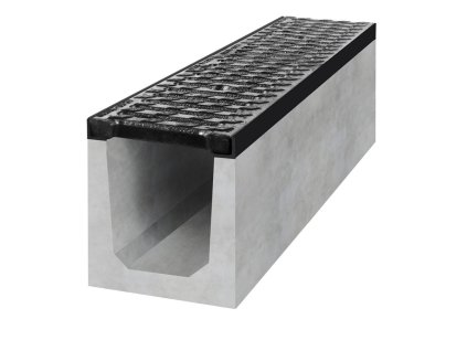 Spádový betonový žlab B125 s litinovou mříží, 13 / 1000 x 200 x 250 mm