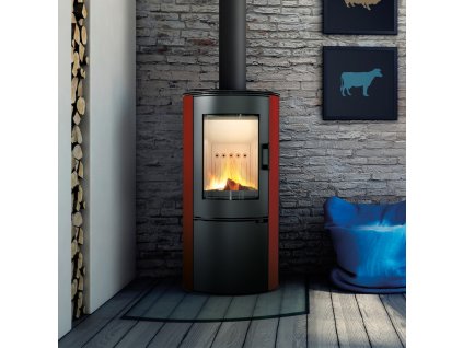 Krbová kamna KRATKI KOZA AB s ocelovou horní deskou, červená kachle