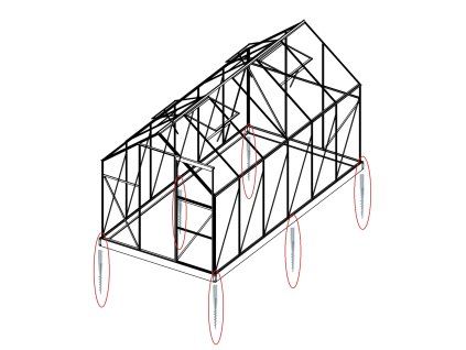 Sada 4 zemnich vrutu pro skleniky Lanitplast 6x4, 6x6, 2500 a 3800