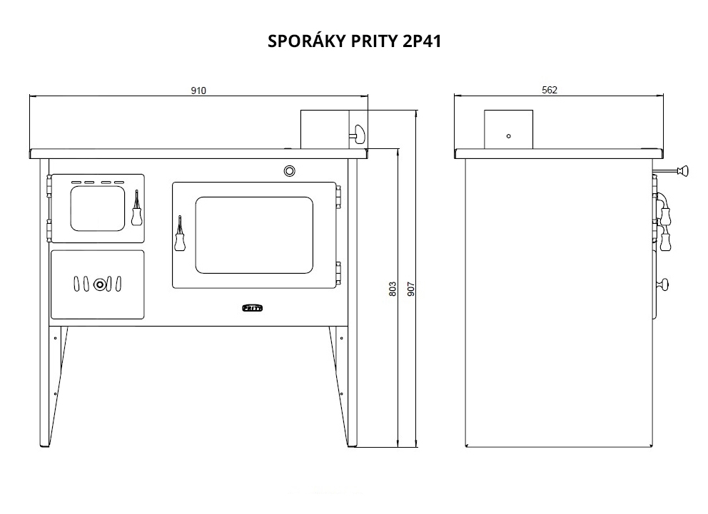 Sporák na tuhá paliva PRITY 2P41, pravá (obrázek 7)