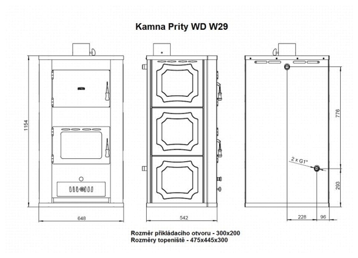 Krbová kamna s výměníkem PRITY WD W29 HO265 - Obrázek 5