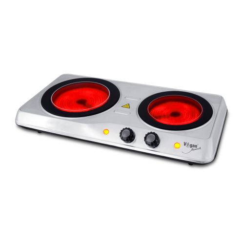 Elektrický vařič VIGAN dvouplotýnkový 1200W/800W sklokeramika nerez MA218202