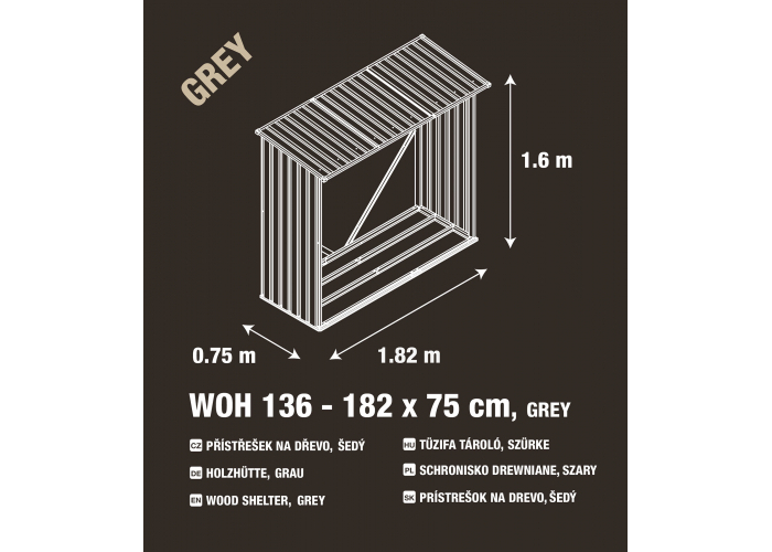 Přístřešek na dřevo G21 WOH 136 - 182 x 75 cm, šedý - Obrázek 3
