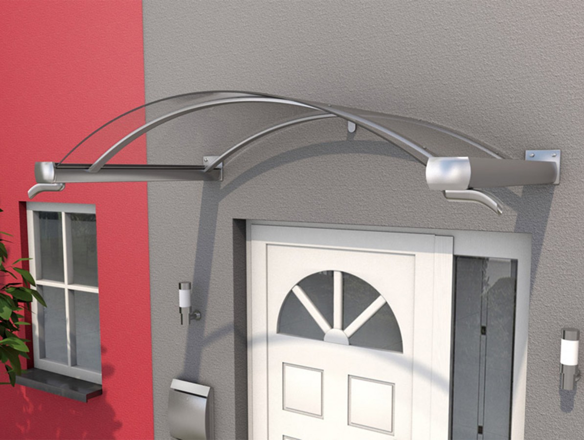 Vchodová stříška Guttavordach v stříbrné barvě s čirým krytem