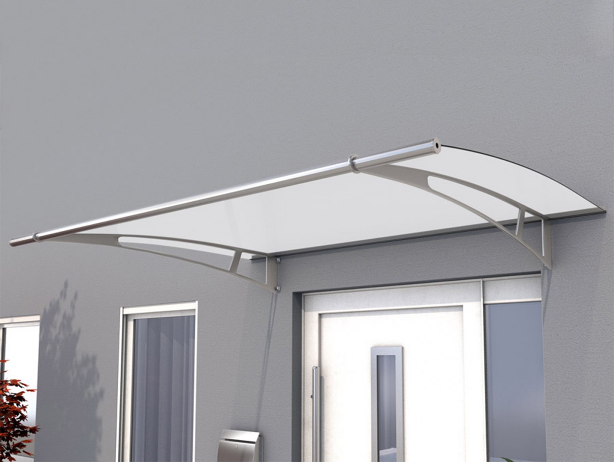 Vchodová stříška Guttavordach PT/L v stříbrné a bílé barvě