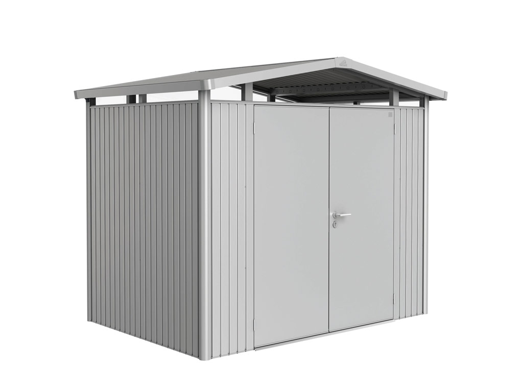Domek na nářadí Biohort PANORAMA® P2, stříbrná, dvoukřídlé dveře