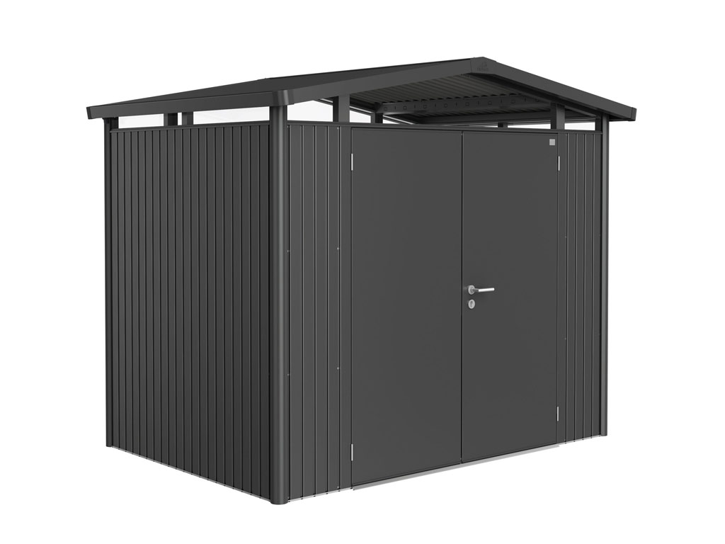 Domek na nářadí Biohort PANORAMA® P2, tmavě šedý, dvoukřídlé dveře