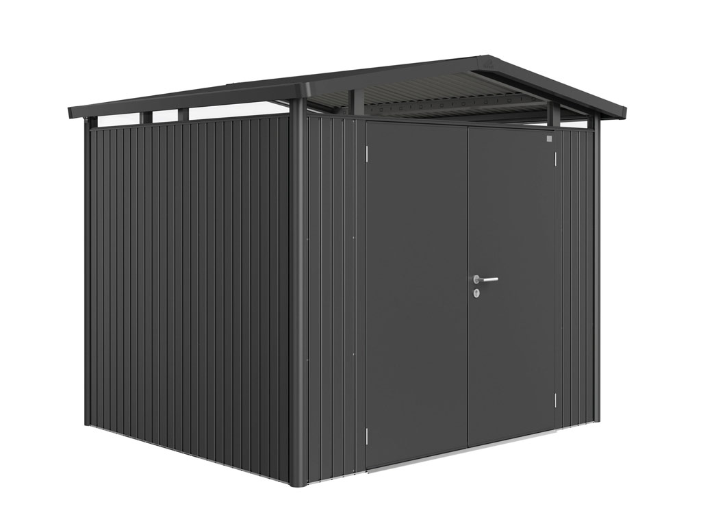 Domek na nářadí Biohort PANORAMA P3, tmavě šedý, dvoukřídlé dveře BH14049