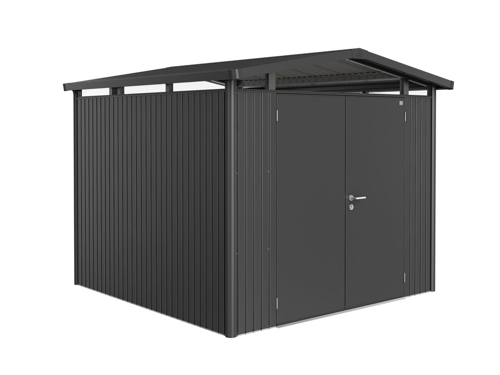 Domek na nářadí Biohort PANORAMA P4, tmavě šedý, dvoukřídlé dveře BH14059