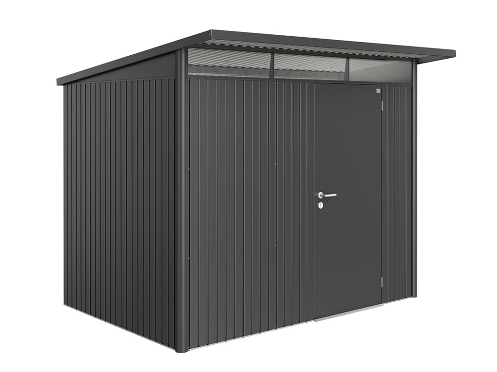 Domek na nářadí AVANTGARDE A5, šedá metalíza, jednokřídlé dveře BH17050
