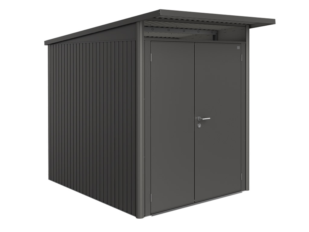 Domek na nářadí AVANTGARDE A2, šedá metalíza, dvoukřídlé dveře BH17029