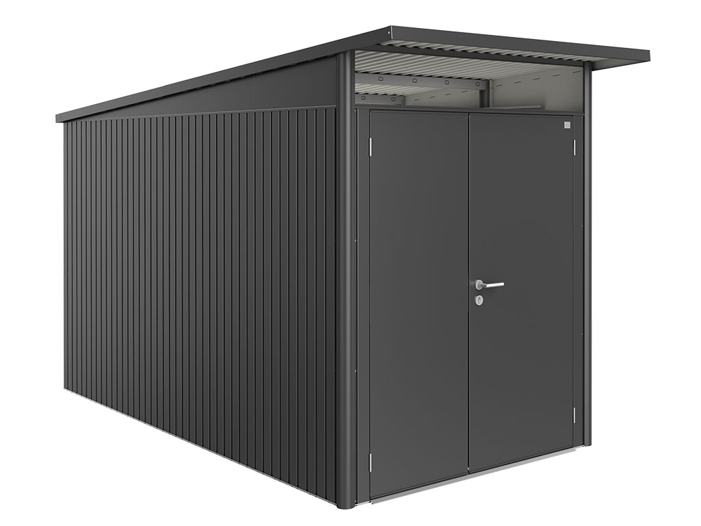 Domek na nářadí AVANTGARDE A4, šedá metalíza, dvoukřídlé dveře BH17049