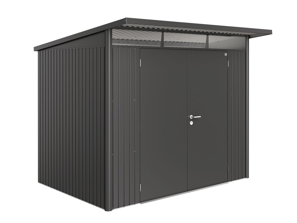 Domek na nářadí AVANTGARDE A5, šedá metalíza, dvoukřídlé dveře BH17059
