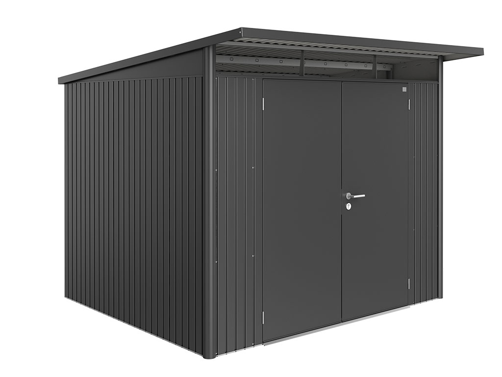 Domek na nářadí AVANTGARDE A6, šedá metalíza, dvoukřídlé dveře BH17069