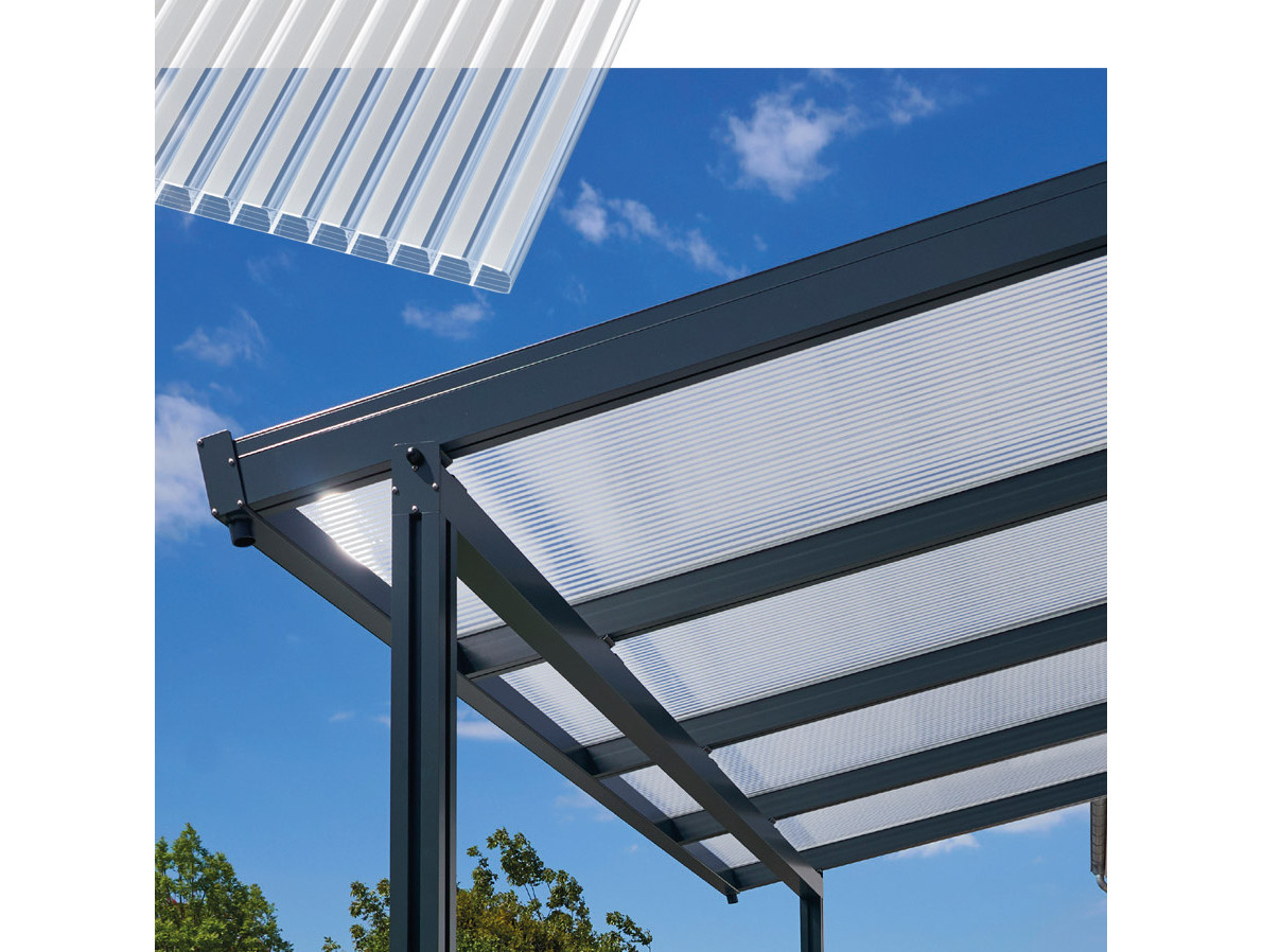 Hliníková pergola Terrassendach Premium 3,09 x 3,06 m - čirý polykarbonát s pruhy / antracit GU4295107X