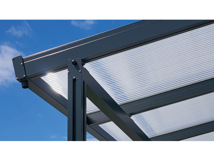 Přístřešek na auto Carport Premium PC, 3,094 x 5,62 m, antracit / čirá, bílé pruhy GU4296307X