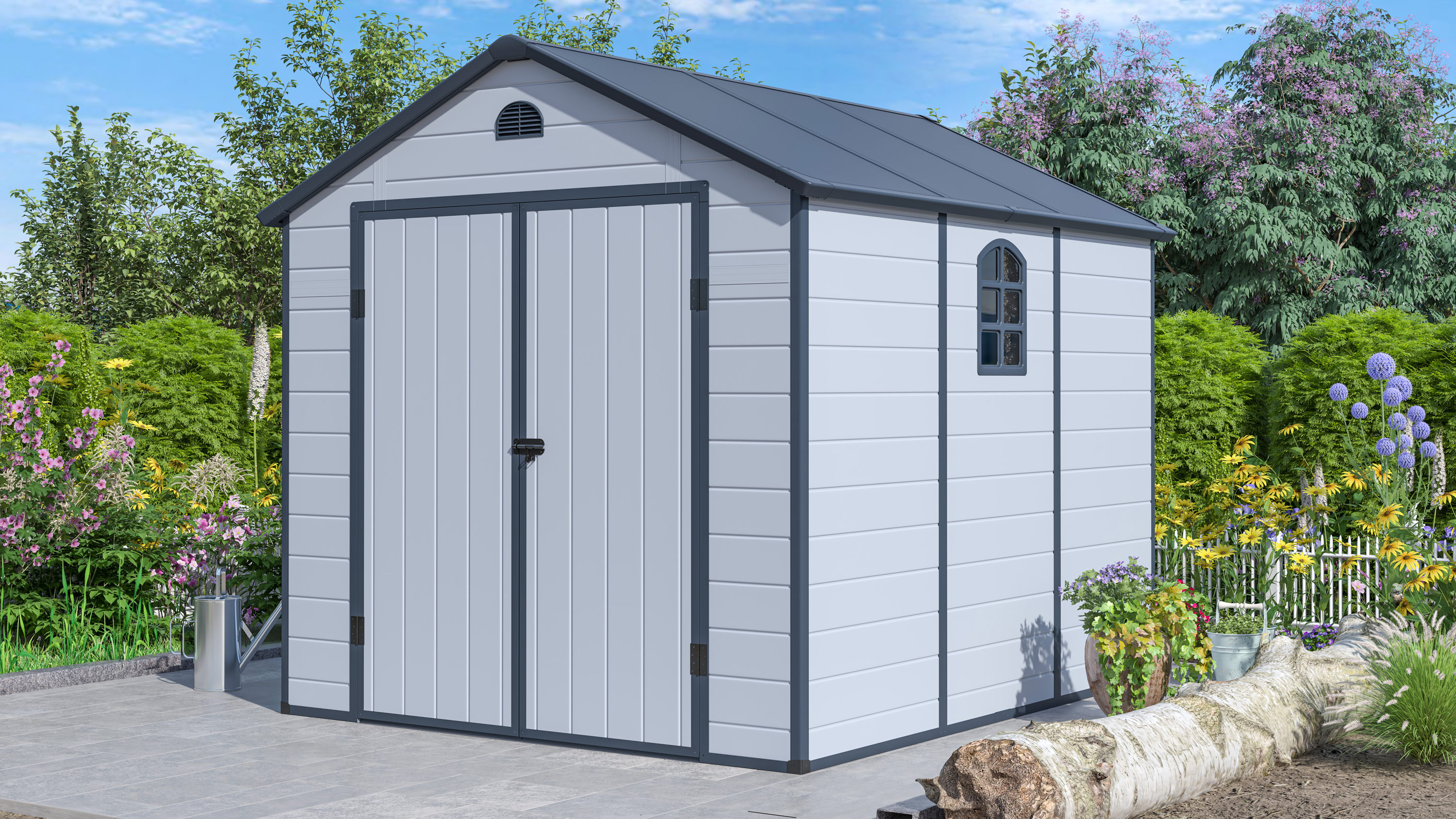 Zahradní domek G21 Boston 670 - 241 x 278 cm, plastový, světle šedý PE6390075