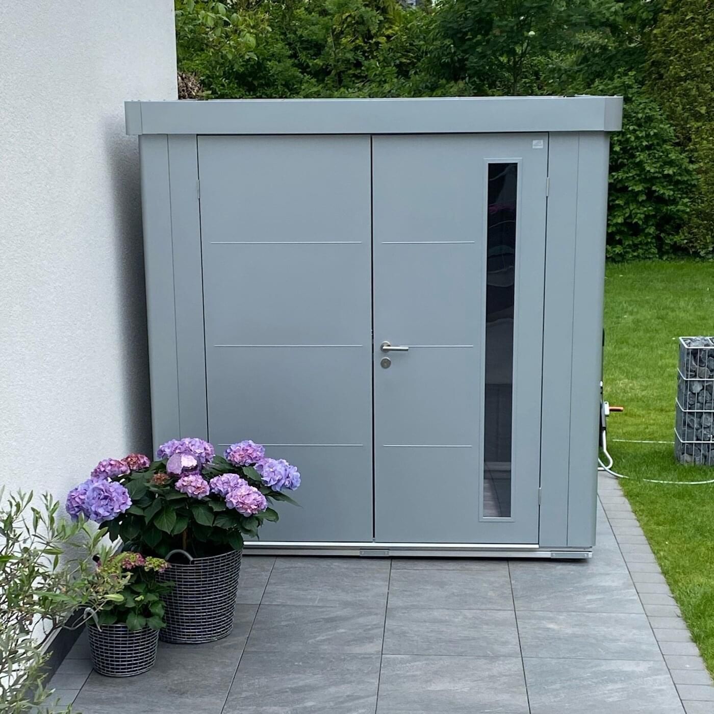 Zahradní domek NEO 4C, stříbrná, dvoukřídlé dveře BH82014