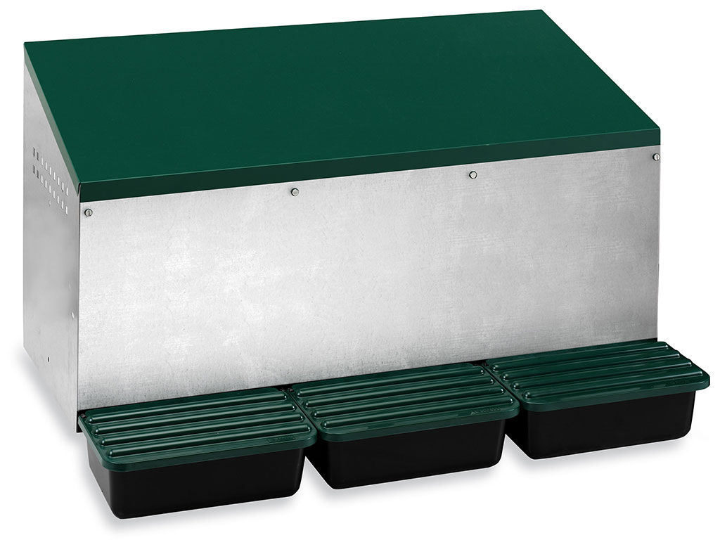 Snáškové hnízdo pro slepice 10123 venkovní 3-místné, se sběrným košem