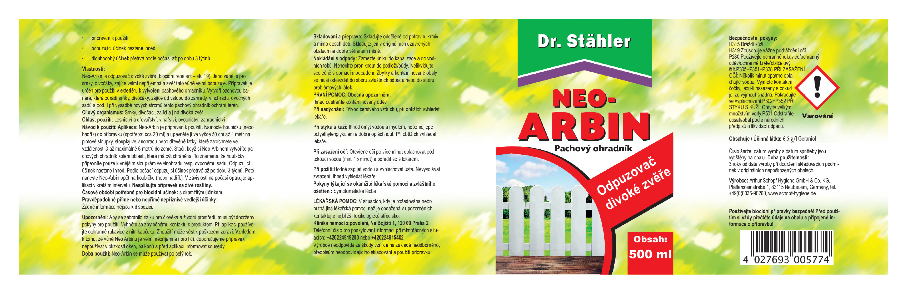 Pachový ohradník proti divoké zvěři a kunám DR.STÄHLER NEO-ARBIN 500ml BS0173
