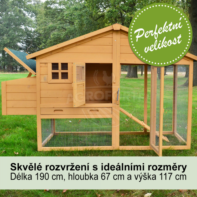 Agrofortel Dřevěný kurník BERLIN XXL, 1900x670x1170 mm