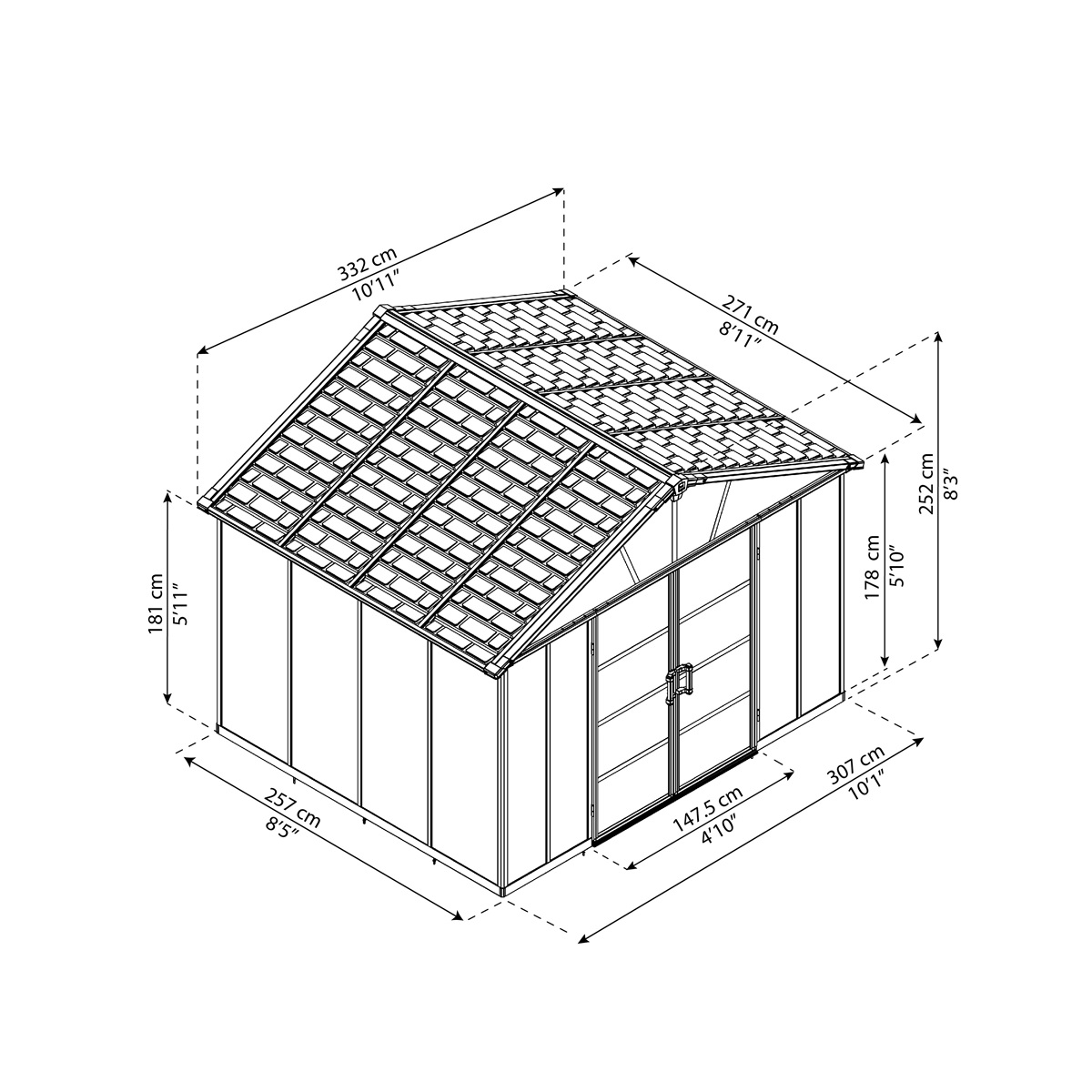 Zahradní domek PALRAM Canopia Yukon 11' x 9' antracit (obrázek 11)