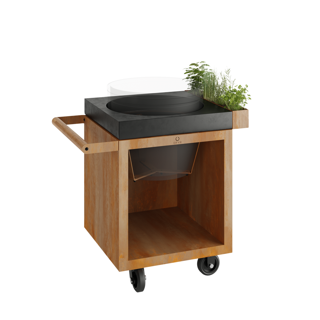 Pojízdný stůl OFYR Kamado Corten 65 PRO Concrete, pro kamado grily