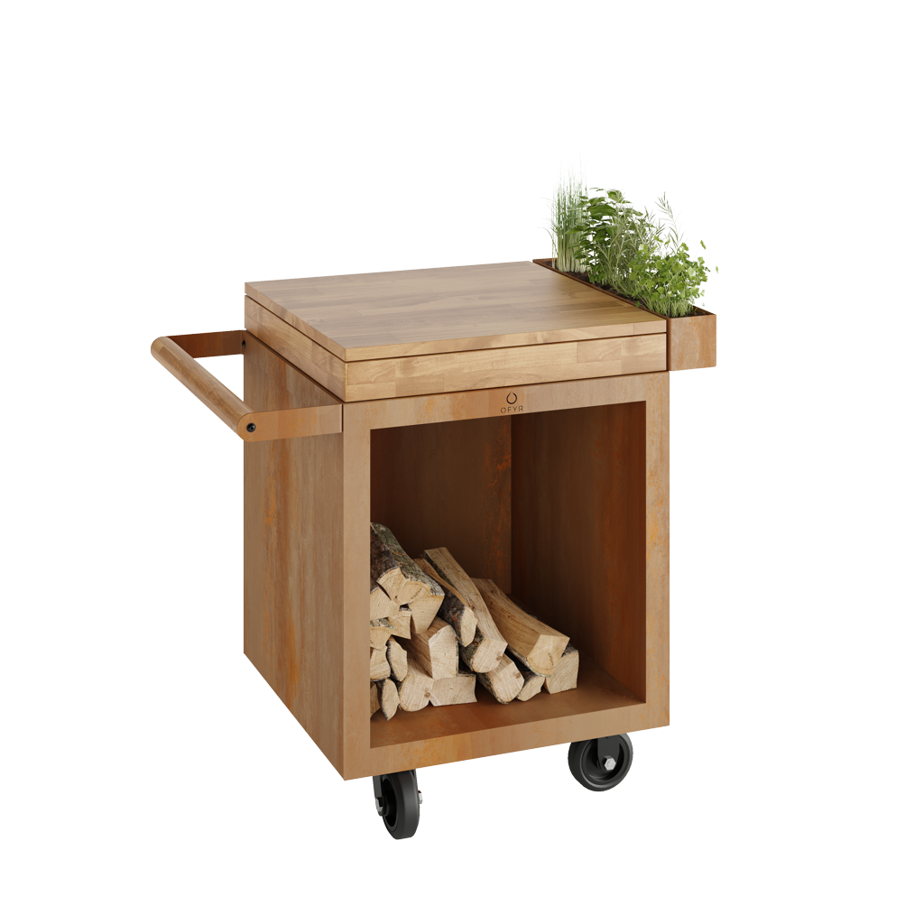 Pojízdný pracovní stůl OFYR Mise en Place Corten 65 PRO Teak Wood