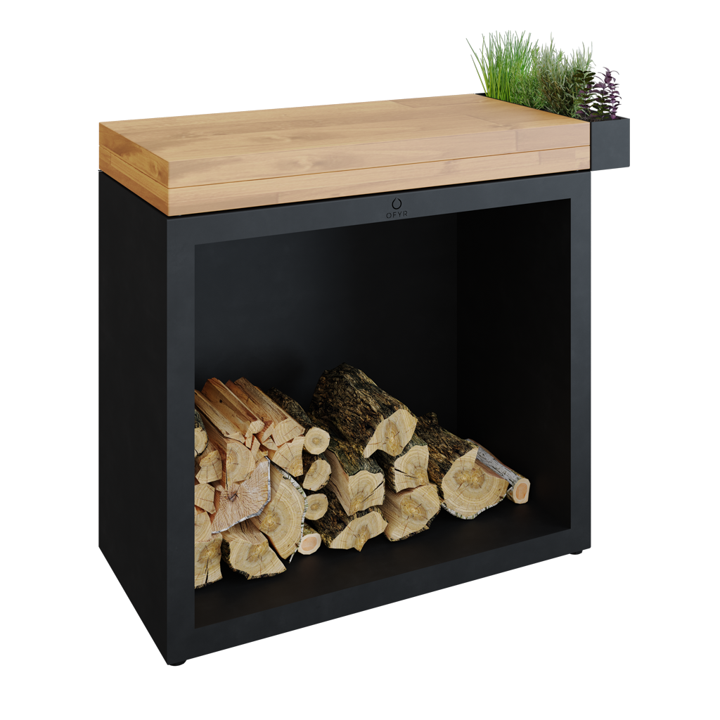 Pevný pracovní stůl OFYR Butcher Block Storage 90 Black Teak Wood