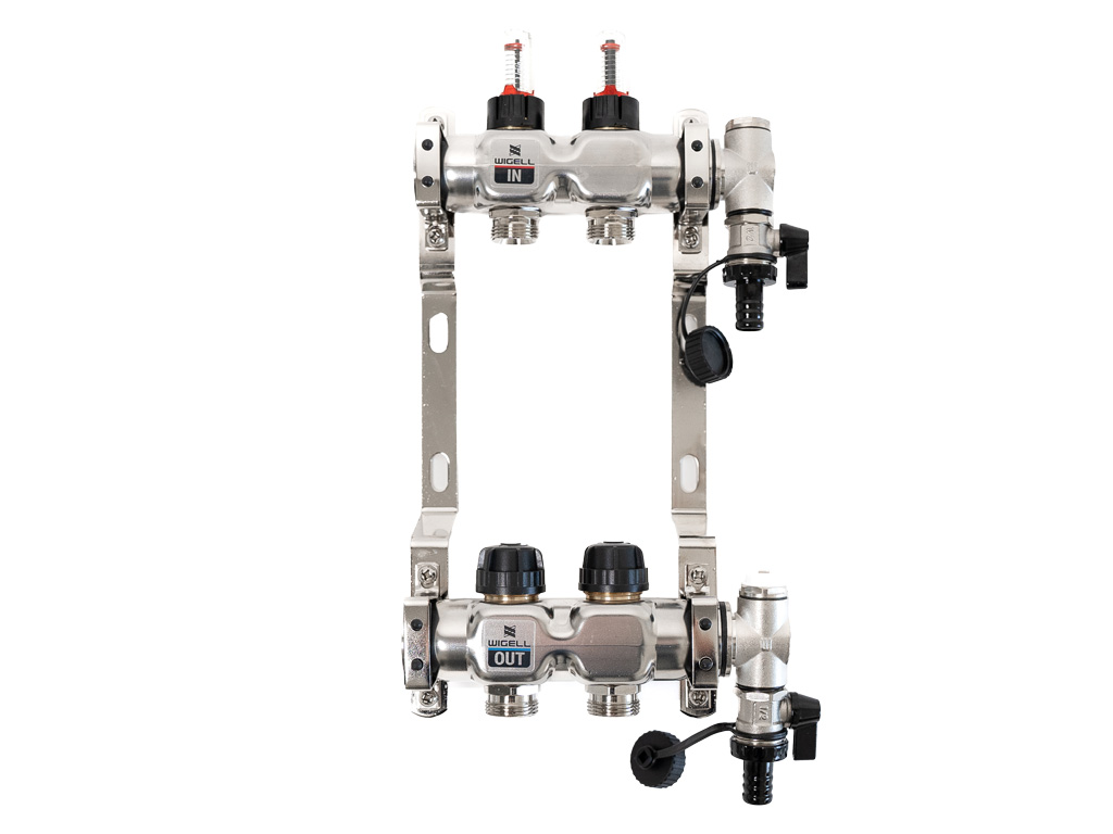 Wigell Podlahový rozdělovač WIGELL, 2 okruhy, nerez + odvzdušňování na klíč 8481.80.90