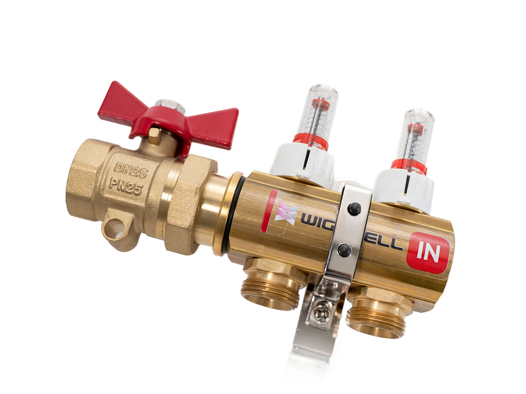 Wigell Ventil kulový přímý, se šroubením 1″ a těsněním + příprava na teploměr (pár) 8481.80.90