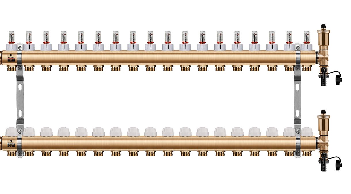 Podlahový rozdělovač Wigell s 11 okruhy a automatickým odvzdušňováním