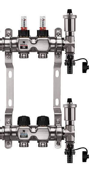 Wigell Podlahový rozdělovač WIGELL, 2 okruhy, nerez + automatické odvzdušňování