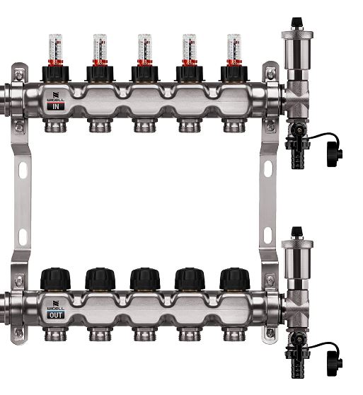 Wigell Podlahový rozdělovač WIGELL, 5 okruhů, nerez + automatické odvzdušňování