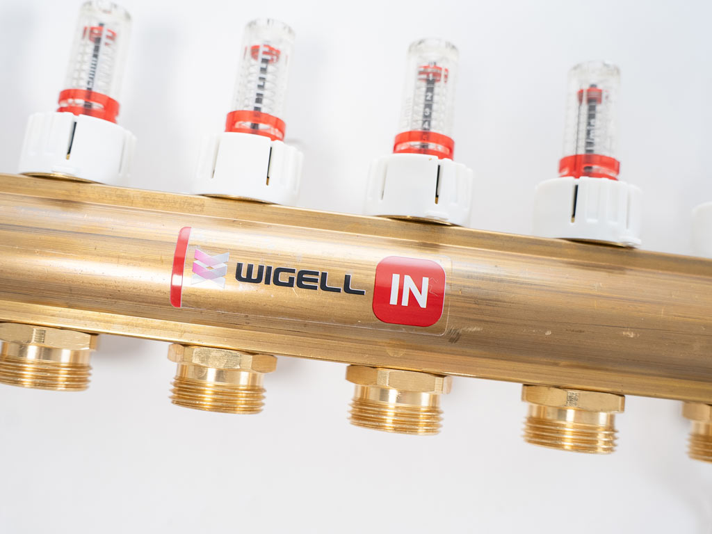 Wigell Podlahový rozdělovač WIGELL, 6 okruhů, mosazný + automatické odvzdušňování