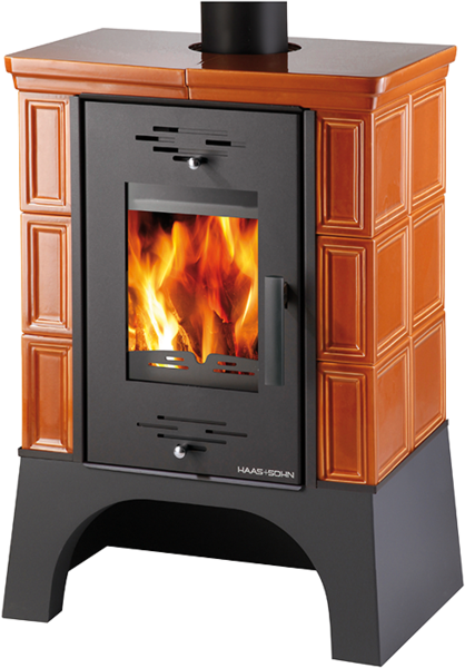 Haas+Sohn Kachlová kamna EBOLI, karamel, podstavec černý