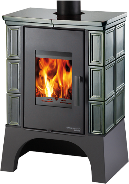 Haas+Sohn Kachlová kamna EBOLI AL II s výměníkem, zelená, černý podstavec