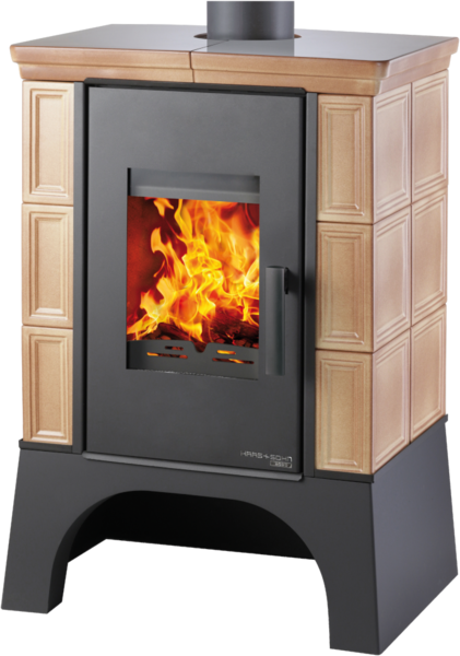Haas+Sohn Kachlová kamna EBOLI AL II s výměníkem, tabák, černý podstavec, vychlazovací smyčka