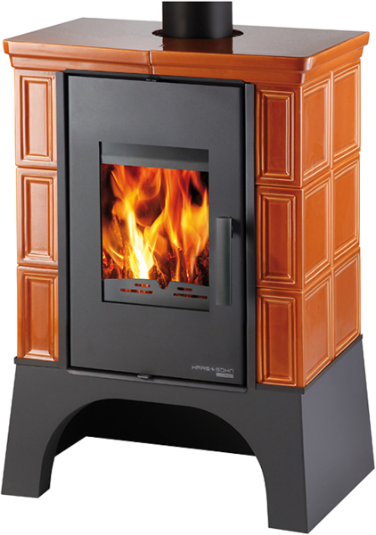 Haas+Sohn Kachlová kamna EBOLI AL II s výměníkem, karamel, černý podstavec