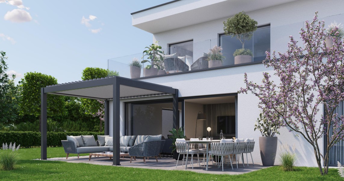Bioklimatická pergola BIOHORT 3 x 3 m, tmavě šedá/stříbrná metalíza (obrázek 8)