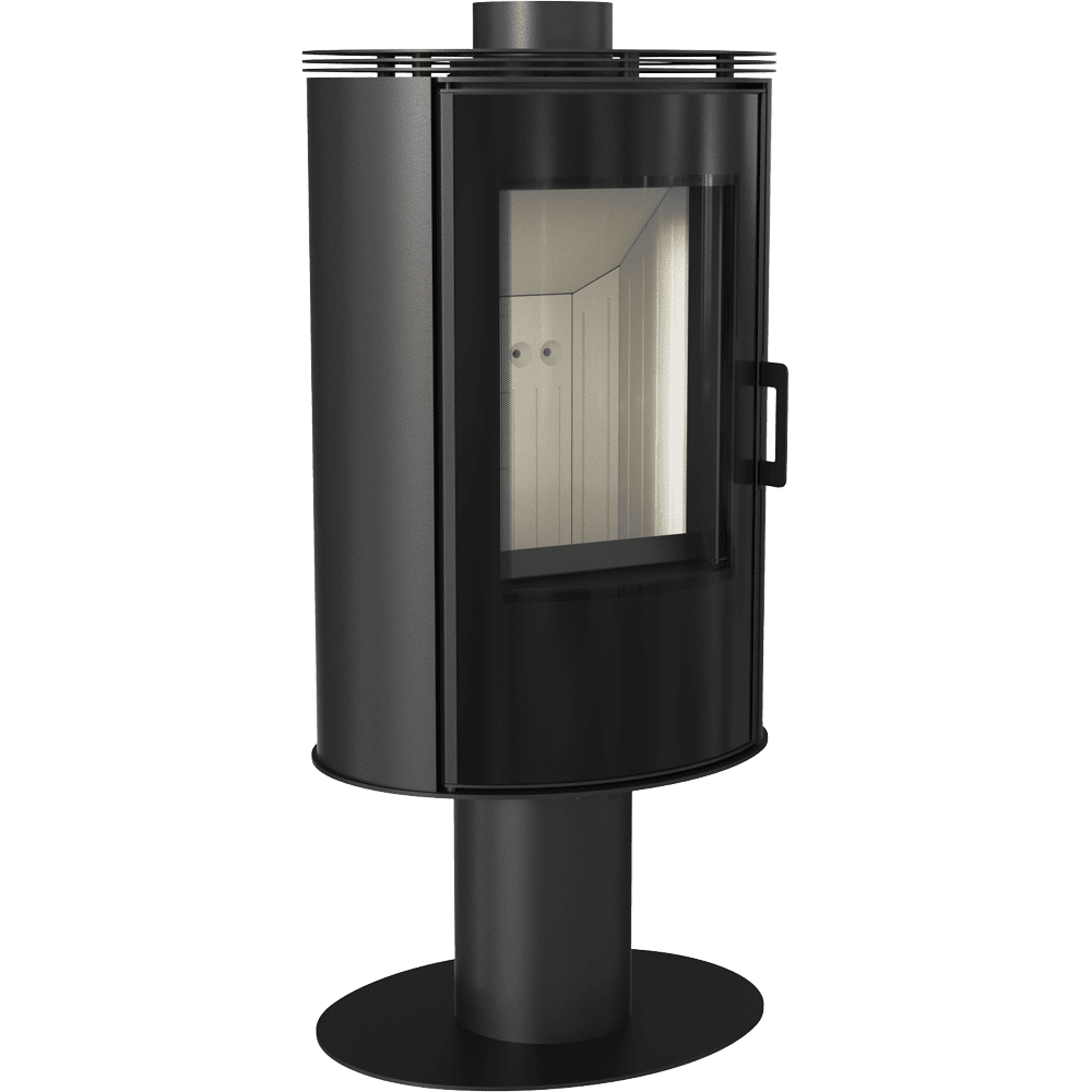 Krbová kamna KRATKI KOZA AB Glass s ocelovou horní deskou a otočnou nohou