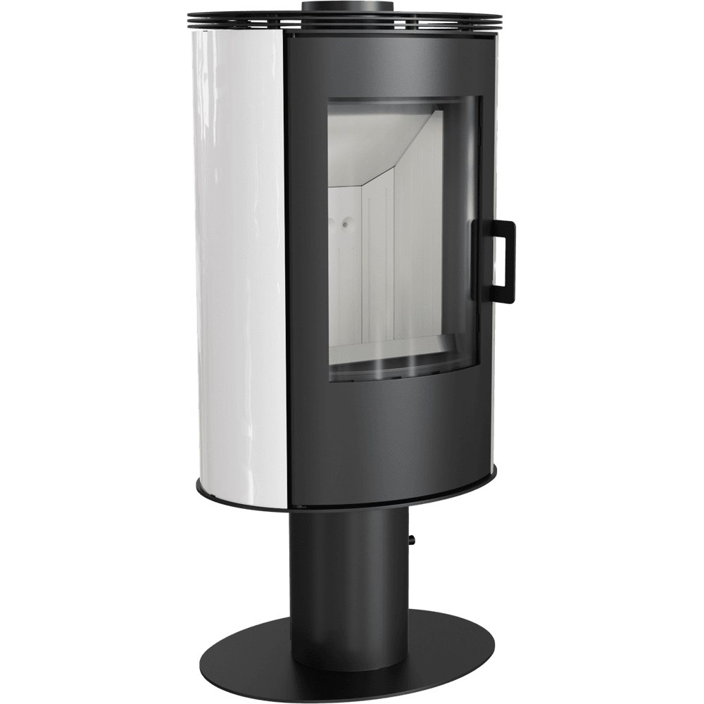 Krbová kamna KRATKI KOZA AB s ocelovou horní deskou a nohou, bílá kachle