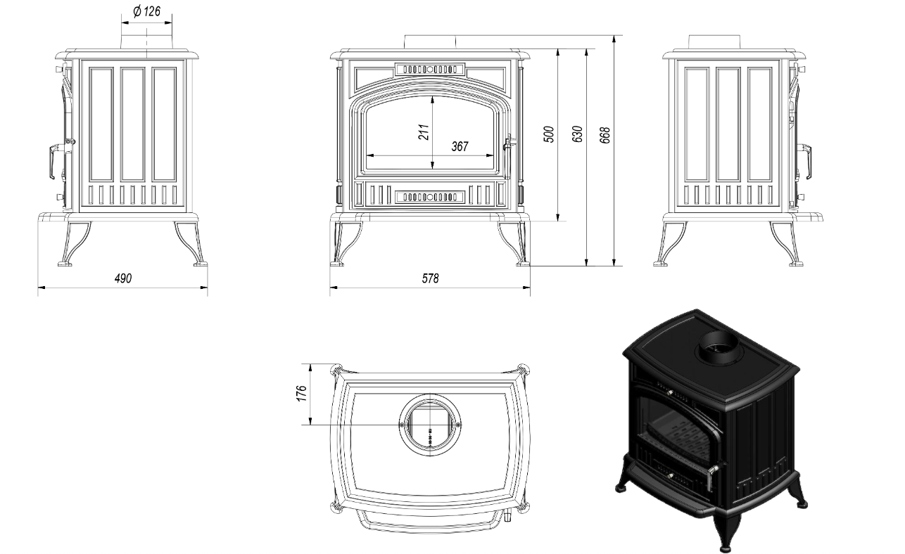 Krbová kamna KRATKI KOZA K6 ASDP s automatickou regulací (150mm), černá (obrázek 6)