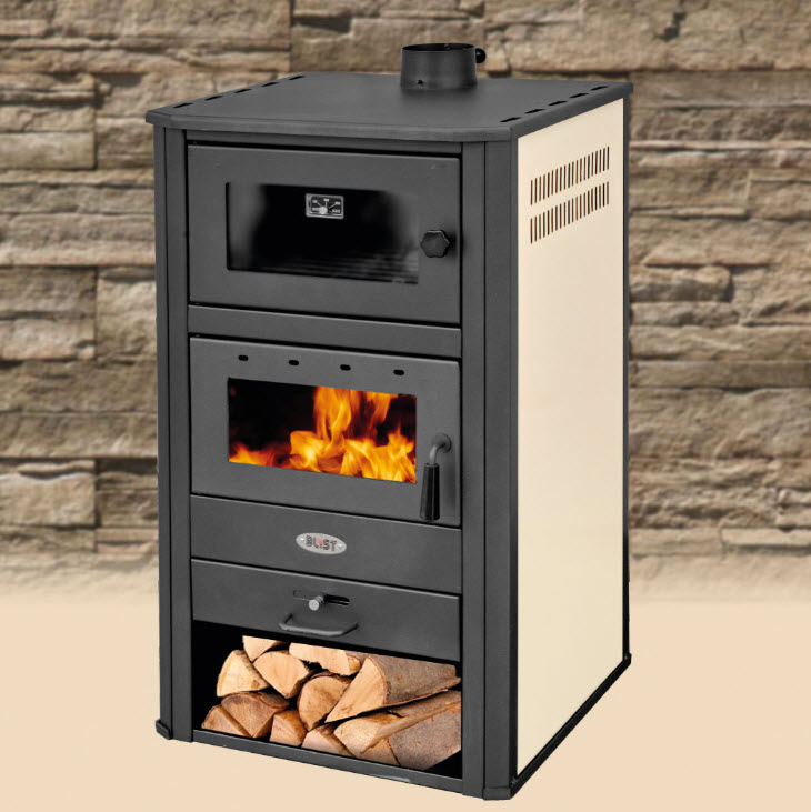 Krbová kamna s výměníkem BLIST MILANO E a troubou, krémová