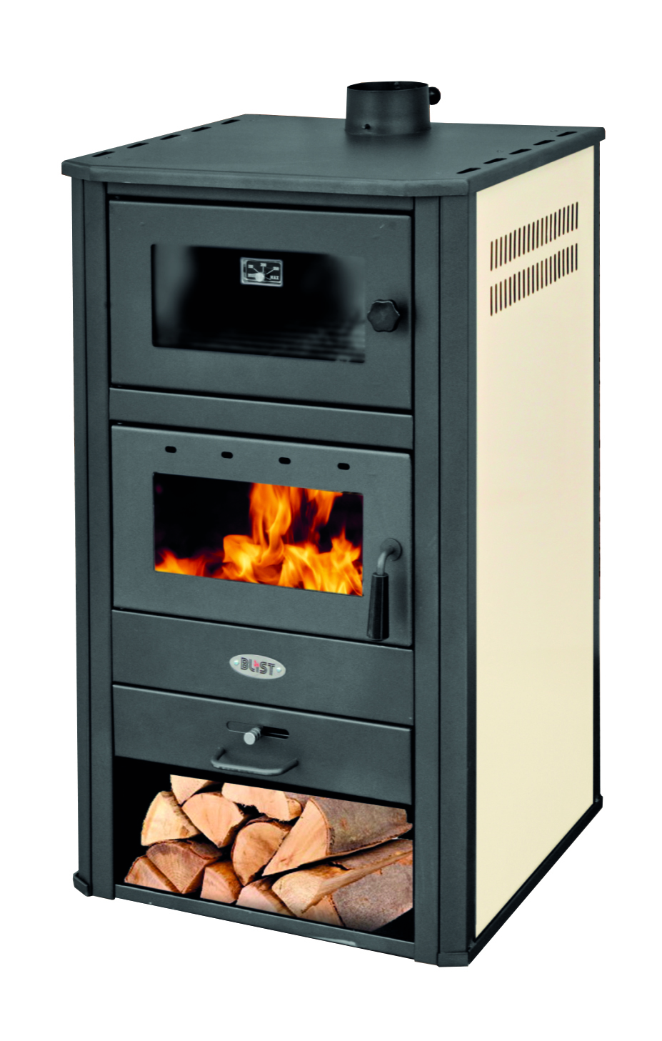 Krbová kamna s výměníkem BLIST MILANO E a troubou, krémová