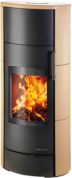 Haas+Sohn Kachlová kamna ORBA, matná písková/černá aspero