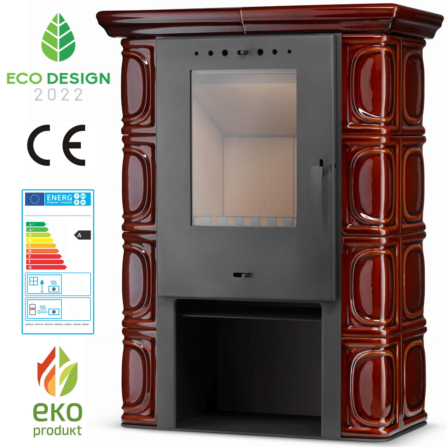 Kachlová kamna Flama ELDUR ECO – hnědá